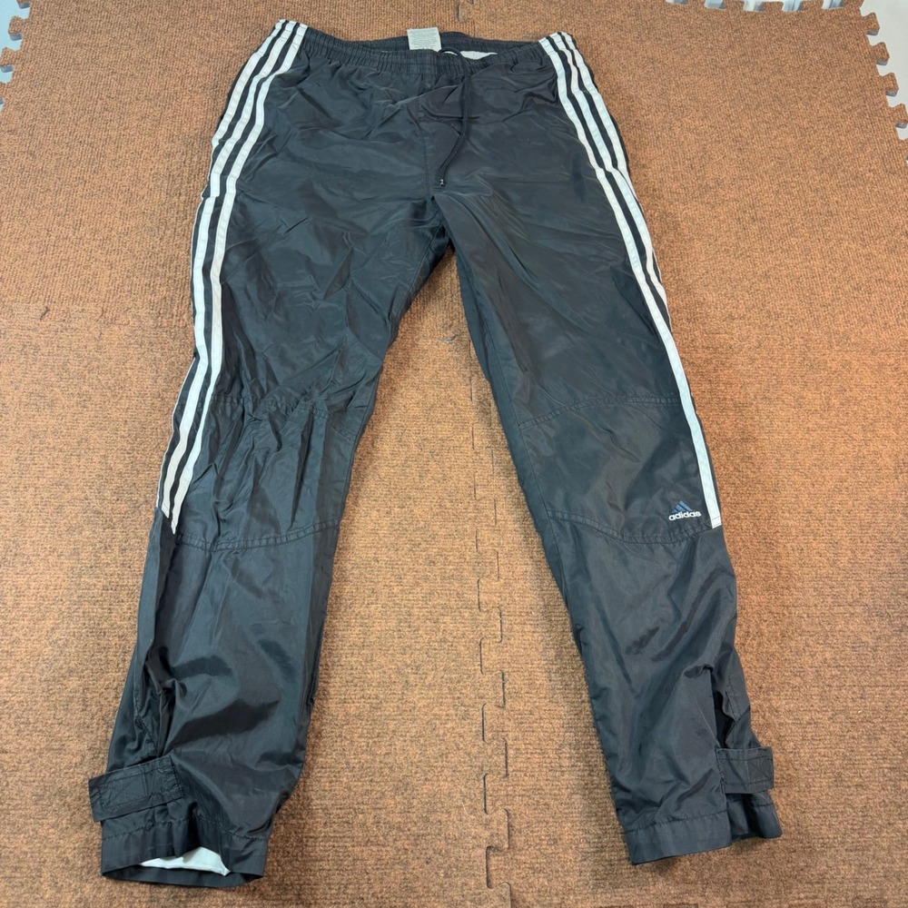 A+ Vintage Adidas Windbreaker Track Pants Black White 3 Stripe Mesh Lined Mens M